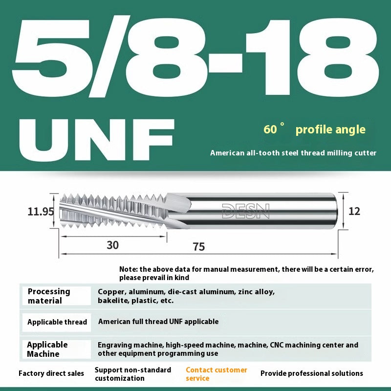1115-65° high hard tungsten carbide thread milling cutter Long tooth full tooth alloy American thread milling cutter UNC UNF aluminum stainless steel Shandong Denso Pricision Tools Co.,Ltd.